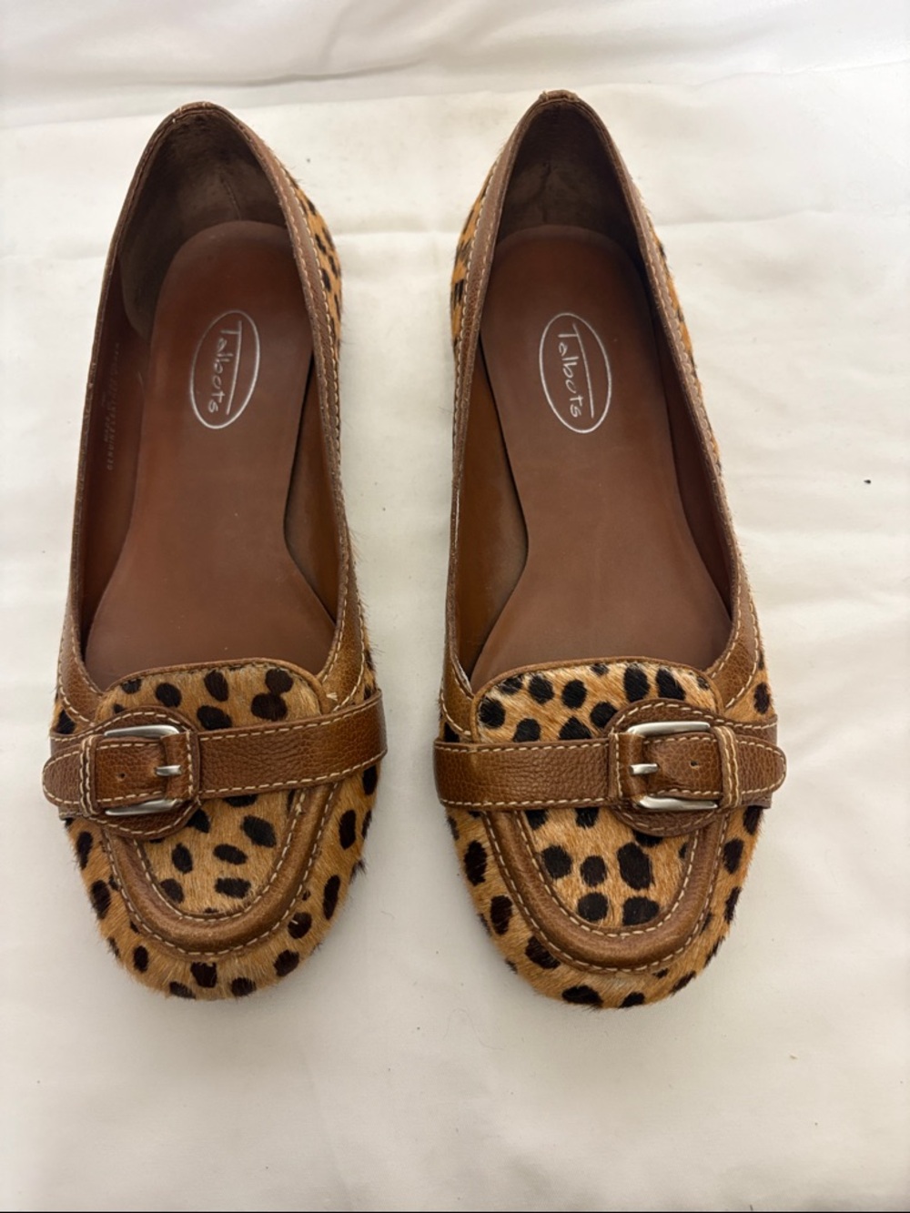 Talbots Leopard Print Pony Hair Loafers with Brown Leather Trim